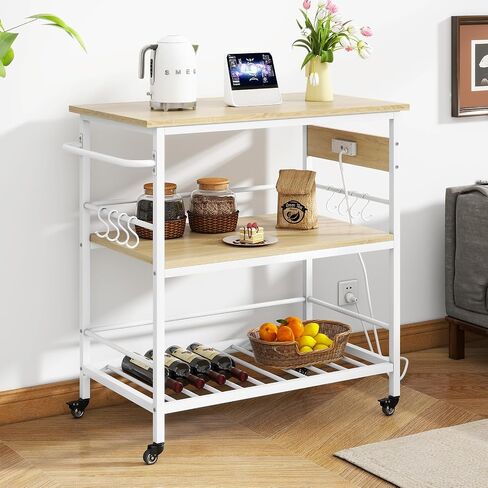 IBUYKE Kitchen Island with 3 Shelf,Kitchen Island Table with Power Outlet,Kitchen Cart with Large Worktop,Rolling Bar Cart for Home, Outdoor, Kitchen, Bedroom, Living Room TMJ024H in Kuwait