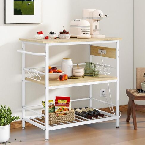 IBUYKE Kitchen Island with 3 Shelf,Kitchen Island Table with Power Outlet,Kitchen Cart with Large Worktop,Rolling Bar Cart for Home, Outdoor, Kitchen, Bedroom, Living Room TMJ024H in Kuwait