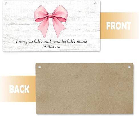 CGBHW Coquette Pink Bow Bible Verses Wooden Sign, Girly Religious Christian Scripture Hanging Sign Wall Decor for Prayer Room, Fearfully And Wonderfully Made Door Decor 12 x 6 Inch in Kuwait