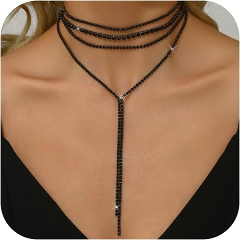 Rhinestone Lariat Necklace for Women Elegant Choker Y-Necklace Sparkling Crystals Long Adjustable Chain Jewelry Gift for Party Evening Wear in Kuwait