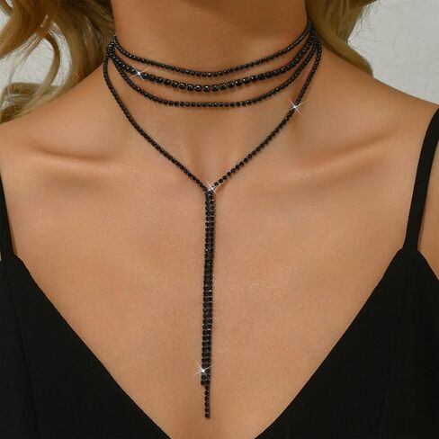 Rhinestone Lariat Necklace for Women Elegant Choker Y-Necklace Sparkling Crystals Long Adjustable Chain Jewelry Gift for Party Evening Wear in Kuwait