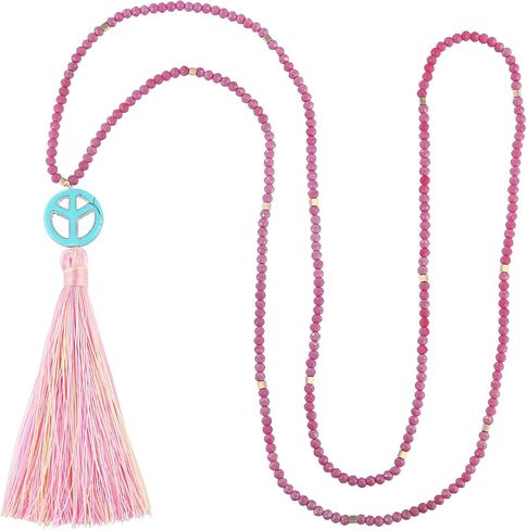 KELITCH Peace Sign Pendant Necklaces Long Tassel Crystal Necklaces Women Jewelry Summer in Kuwait