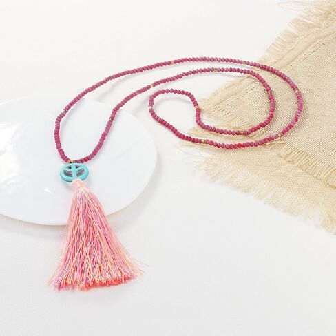 KELITCH Peace Sign Pendant Necklaces Long Tassel Crystal Necklaces Women Jewelry Summer in Kuwait