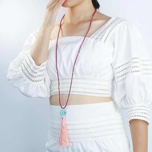 KELITCH Peace Sign Pendant Necklaces Long Tassel Crystal Necklaces Women Jewelry Summer in Kuwait