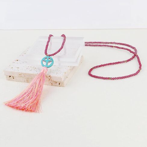 KELITCH Peace Sign Pendant Necklaces Long Tassel Crystal Necklaces Women Jewelry Summer in Kuwait