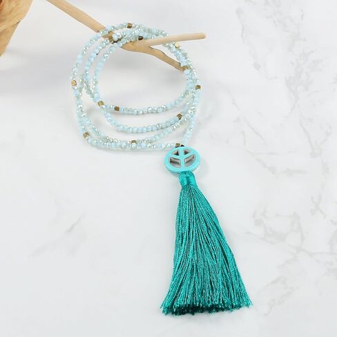KELITCH Peace Sign Pendant Necklaces Long Tassel Crystal Necklaces Women Jewelry Summer in Saudi Arabia
