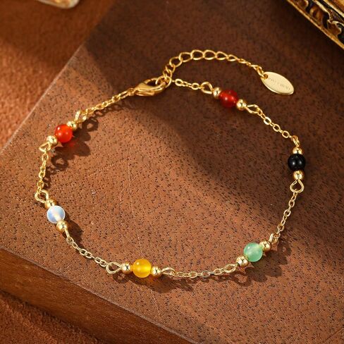 Multi-Colored Gemstone Y-Shaped Long Necklace, Gold Tone in Kuwait