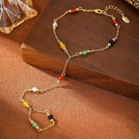 Multi-Colored Gemstone Y-Shaped Long Necklace, Gold Tone in Kuwait