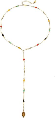 Multi-Colored Gemstone Y-Shaped Long Necklace, Gold Tone in Kuwait