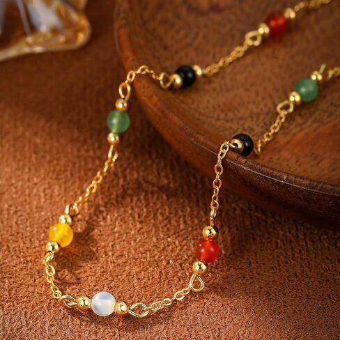 Multi-Colored Gemstone Y-Shaped Long Necklace, Gold Tone in Kuwait