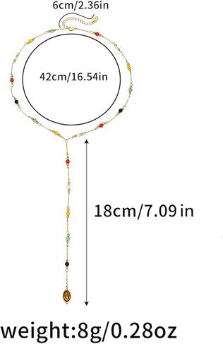 Multi-Colored Gemstone Y-Shaped Long Necklace, Gold Tone in Kuwait