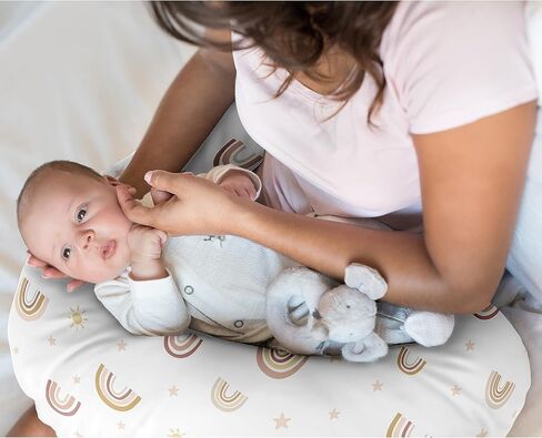 غطاء وسادة للرضاعة الطبيعية من سويت جوجو ديزاينز للرضاعة الطبيعية للأطفال الرضع أو الرضاعة الطبيعية (الوسادة غير متضمنة) - أحمر خدود وردي ذهبي ورمادي نجوم سماوي in Kuwait