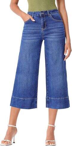 EVALESS Wide Leg Jeans for Women High Waisted Capri Pants Trendy Stretchy Straight Baggy Denim Pants in Saudi Arabia