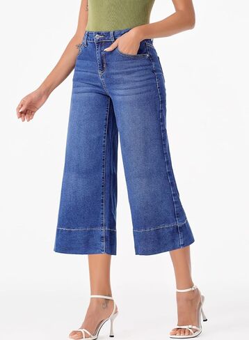 EVALESS Wide Leg Jeans for Women High Waisted Capri Pants Trendy Stretchy Straight Baggy Denim Pants in Saudi Arabia