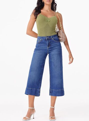 EVALESS Wide Leg Jeans for Women High Waisted Capri Pants Trendy Stretchy Straight Baggy Denim Pants in Saudi Arabia