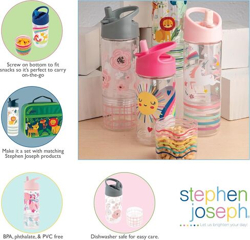 Stephen Joseph, Kids Sip and Snack Water Bottle, 12 oz Tritan BPA Free, Drink and Snack Water Bottle for Girls & Boys, Back to School Water Bottle, Pink Dino in Saudi Arabia