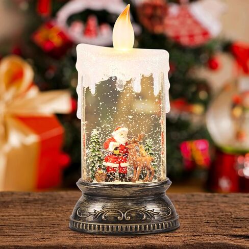 GenSwin Christmas Snow Globe Candle, Swirling Glittering Candle with Timer Music and Santa and Reindeer, Winter Snow Shaped Lantern, USB/Battery Operated Candles for Christmas Decoration in Saudi Arabia