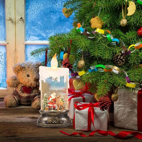 GenSwin Christmas Snow Globe Candle, Swirling Glittering Candle with Timer Music and Santa and Reindeer, Winter Snow Shaped Lantern, USB/Battery Operated Candles for Christmas Decoration in Saudi Arabia