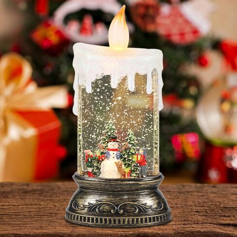 GenSwin Christmas Snow Globe Candle, Swirling Glittering Candle with Timer Music and Santa and Reindeer, Winter Snow Shaped Lantern, USB/Battery Operated Candles for Christmas Decoration in Saudi Arabia