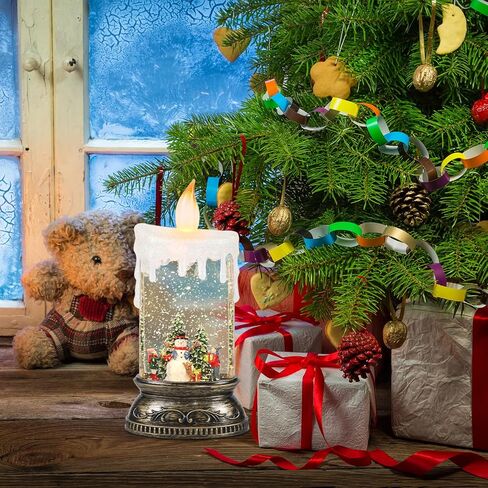 GenSwin Christmas Snow Globe Candle, Swirling Glittering Candle with Timer Music and Santa and Reindeer, Winter Snow Shaped Lantern, USB/Battery Operated Candles for Christmas Decoration in Saudi Arabia