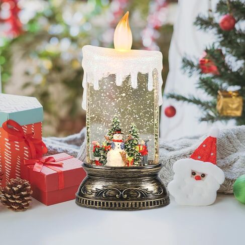 GenSwin Christmas Snow Globe Candle, Swirling Glittering Candle with Timer Music and Santa and Reindeer, Winter Snow Shaped Lantern, USB/Battery Operated Candles for Christmas Decoration in Saudi Arabia