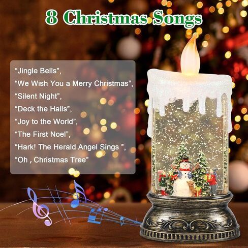 GenSwin Christmas Snow Globe Candle, Swirling Glittering Candle with Timer Music and Santa and Reindeer, Winter Snow Shaped Lantern, USB/Battery Operated Candles for Christmas Decoration in Saudi Arabia
