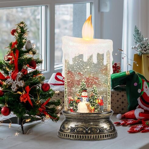 GenSwin Christmas Snow Globe Candle, Swirling Glittering Candle with Timer Music and Santa and Reindeer, Winter Snow Shaped Lantern, USB/Battery Operated Candles for Christmas Decoration in Saudi Arabia