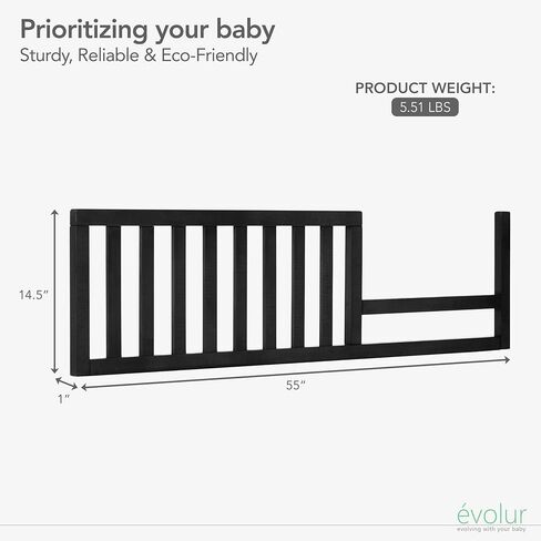Evolur Lourdes Convertible Crib Toddler Guard Rail in Porcini, Full and Easy Assembly, Lasting Quality, Converts Cribs to Toddler Beds, Made of Solid Hardwood in Kuwait