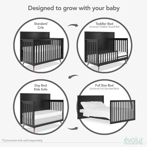Evolur Lourdes Convertible Crib Toddler Guard Rail in Porcini, Full and Easy Assembly, Lasting Quality, Converts Cribs to Toddler Beds, Made of Solid Hardwood in Kuwait