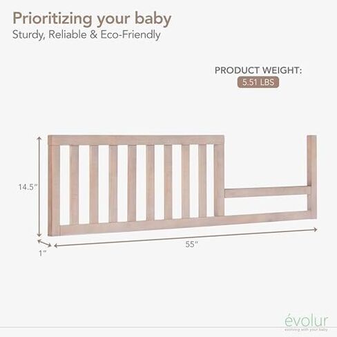 Evolur Lourdes Convertible Crib Toddler Guard Rail in Porcini, Full and Easy Assembly, Lasting Quality, Converts Cribs to Toddler Beds, Made of Solid Hardwood in Saudi Arabia