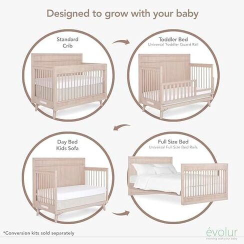 Evolur Lourdes Convertible Crib Toddler Guard Rail in Porcini, Full and Easy Assembly, Lasting Quality, Converts Cribs to Toddler Beds, Made of Solid Hardwood in Saudi Arabia