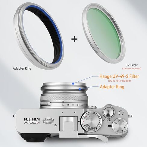 Haoge Lens Filter Adapter Ring for Fujifilm Fuji FinePix X100V Camera fit 49mm UV CPL ND Filter Lens Cap Replace Fujifilm AR-X100 Silver in Saudi Arabia