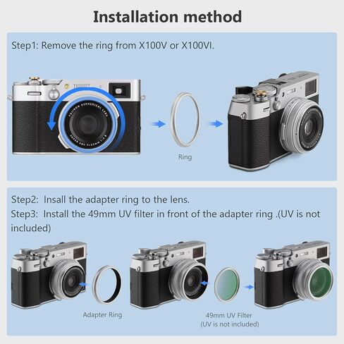 Haoge Lens Filter Adapter Ring for Fujifilm Fuji FinePix X100V Camera fit 49mm UV CPL ND Filter Lens Cap Replace Fujifilm AR-X100 Silver in Saudi Arabia