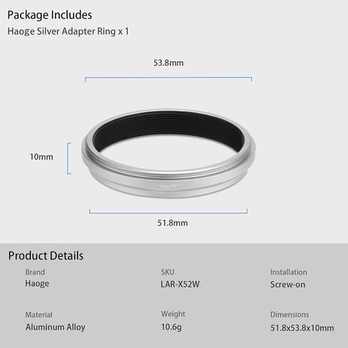 Haoge Lens Filter Adapter Ring for Fujifilm Fuji FinePix X100V Camera fit 49mm UV CPL ND Filter Lens Cap Replace Fujifilm AR-X100 Silver in Saudi Arabia