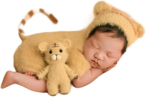 Coberllus Newborn Photography Props Boy Girl Tiger Hat and Footed Romper Baby Photo Props Newborn Photo Shoot Bodysuit Outfit in Saudi Arabia