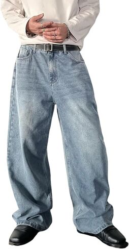 Men's Y2K Hip Hop Street Jeans Gothic Baggy Jeans Wide Leg Denim Pants in Kuwait