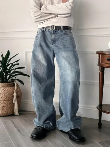 Men's Y2K Hip Hop Street Jeans Gothic Baggy Jeans Wide Leg Denim Pants in Kuwait