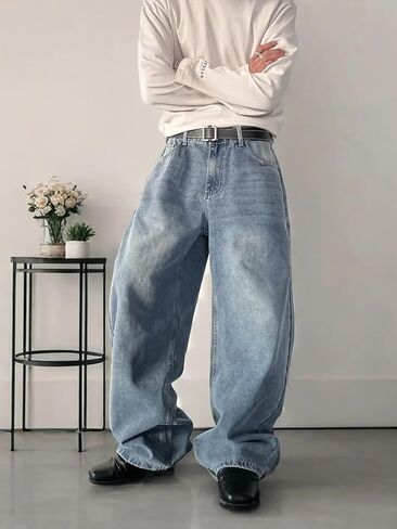 Men's Y2K Hip Hop Street Jeans Gothic Baggy Jeans Wide Leg Denim Pants in Kuwait