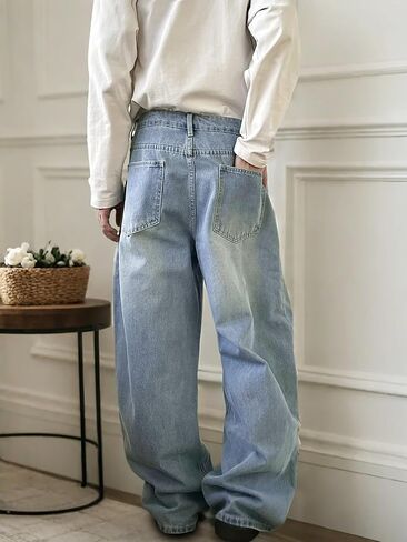 Men's Y2K Hip Hop Street Jeans Gothic Baggy Jeans Wide Leg Denim Pants in Kuwait