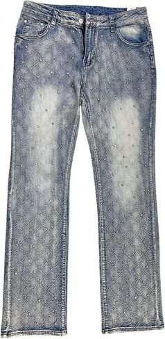 Men Rhinestone Skinny Ripped Jeans Y2k Stretch Slim Fit Stacked Jeans Grunge Denim Pants in Kuwait