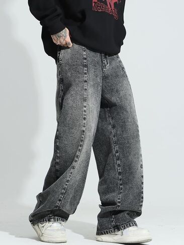 Men's Y2K Hip Hop Street Jeans Gothic Baggy Jeans Wide Leg Denim Pants in Kuwait
