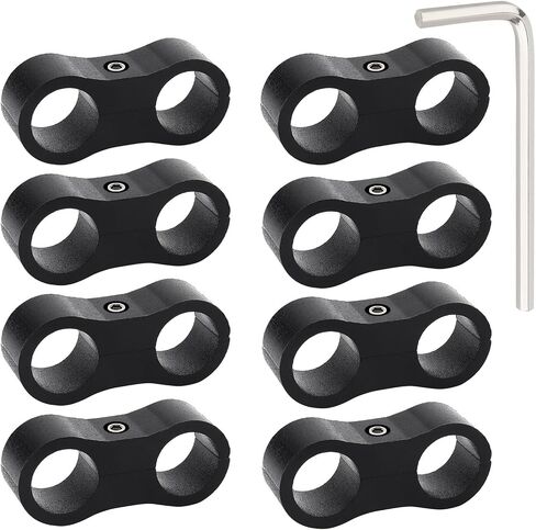 8 Pcs AN6 Hose Separator Clamp, Aluminum Alloy Double Hole Oil Line Clamp, with Hexagon Wrench for Oil Gas Line and Water Pipe, Black in Saudi Arabia