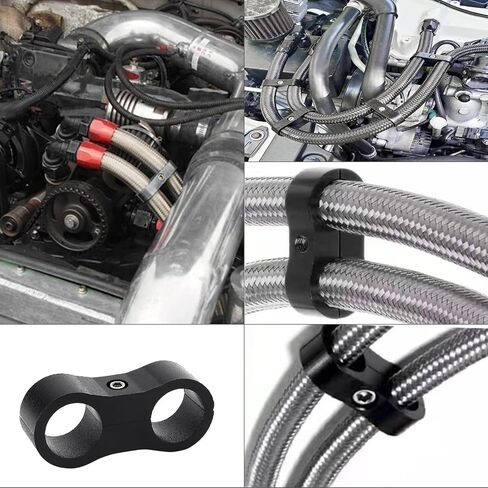 8 Pcs AN6 Hose Separator Clamp, Aluminum Alloy Double Hole Oil Line Clamp, with Hexagon Wrench for Oil Gas Line and Water Pipe, Black in Saudi Arabia