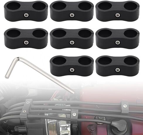 8 Pcs AN6 Hose Separator Clamp, Aluminum Alloy Double Hole Oil Line Clamp, with Hexagon Wrench for Oil Gas Line and Water Pipe, Black in Saudi Arabia