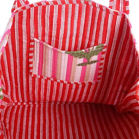 Klavate Women Handblock خفيفة الوزن حقيبة سفر حقيبة كتف القطن كيس لتسوق البقالة وحقيبة الشاطئ لها هدية لها in Kuwait