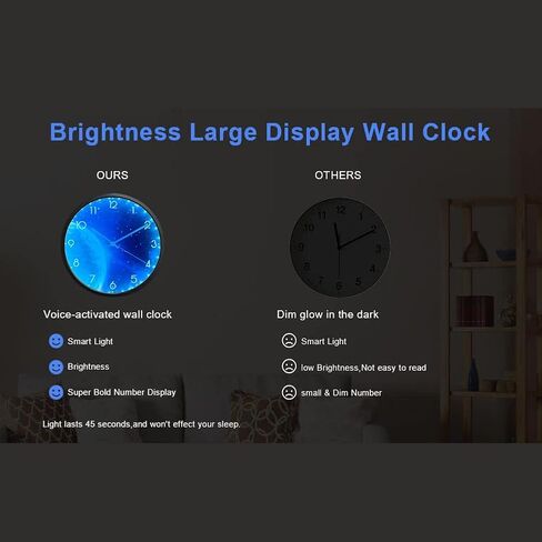 ساعة حائط بإضاءة ليلية من OCEST لغرفة النوم، ساعات حائط LED صامتة مقاس 12 بوصة تعمل بالبطارية لغرفة المعيشة/المطبخ، تتوهج في الظلام ساعة حائط رقمية كبيرة الحجم هدية عيد ميلاد للأطفال - القمر in Kuwait