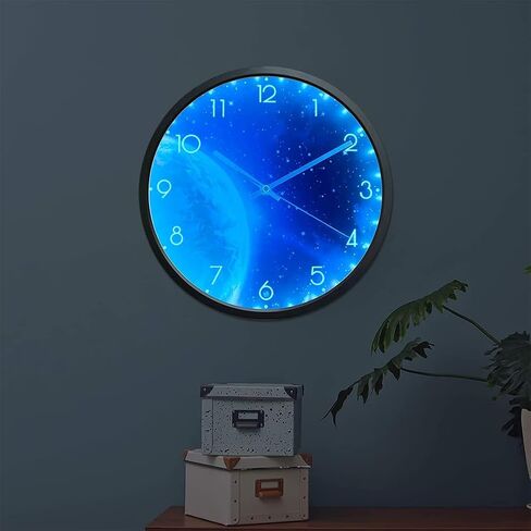 ساعة حائط بإضاءة ليلية من OCEST لغرفة النوم، ساعات حائط LED صامتة مقاس 12 بوصة تعمل بالبطارية لغرفة المعيشة/المطبخ، تتوهج في الظلام ساعة حائط رقمية كبيرة الحجم هدية عيد ميلاد للأطفال - القمر in Kuwait