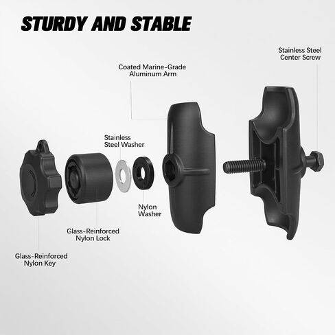 3.42" Aluminum Double Socket Arm for 1.5 Inch Ball Mount, C Size 38mm Ball Components, Heavy Duty 1.5 Inch Arm Compatible with RAM Mounts System for Marine, Phone Mount(Anti-Theft) in Kuwait