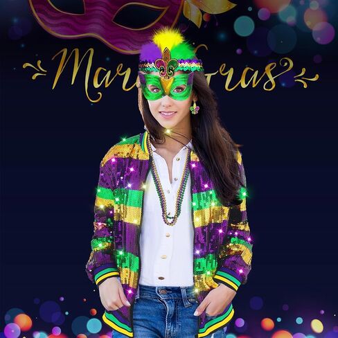 Geyoga 7 PCS Mardi Gras ملحقات الزي للنساء سترة الترتر أقراط رئيس أقراط قلادة القلادات in Saudi Arabia