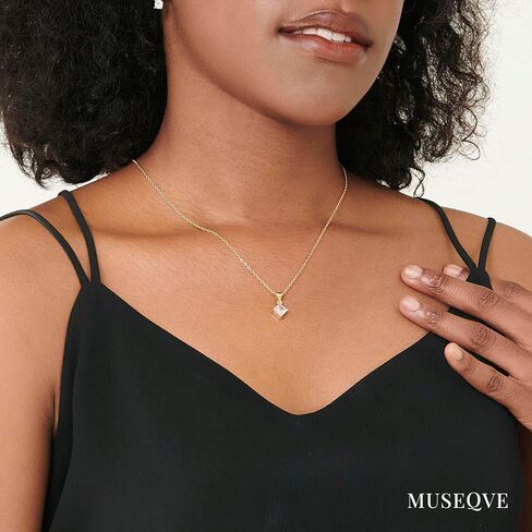 14K Gold Plated CZ Solitaire Necklace for Women • Princess Cut Square Rectangle Rhombus Cubic Zirconia Diamond Pendant Jewelry • Tarnish Free Adjustable Chain [CZN] in Saudi Arabia